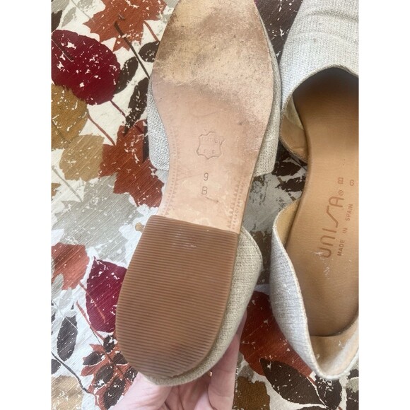 Unisa Size 9 Brown Canvas Leather Sole Round Toe Flats Made In Spain Slip On - Picture 5 of 11